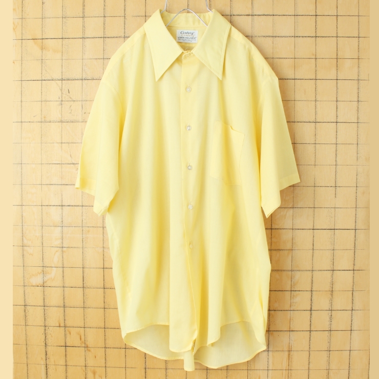 70s 80s USA VAN HEUSEN ライトフランネル半袖シャツ イエロー メンズXL相当 アメリカ古着