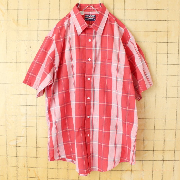 90s USA製 AMERICANA COLLECTION 半袖チェックシャツ レッド メンズM アメリカ古着