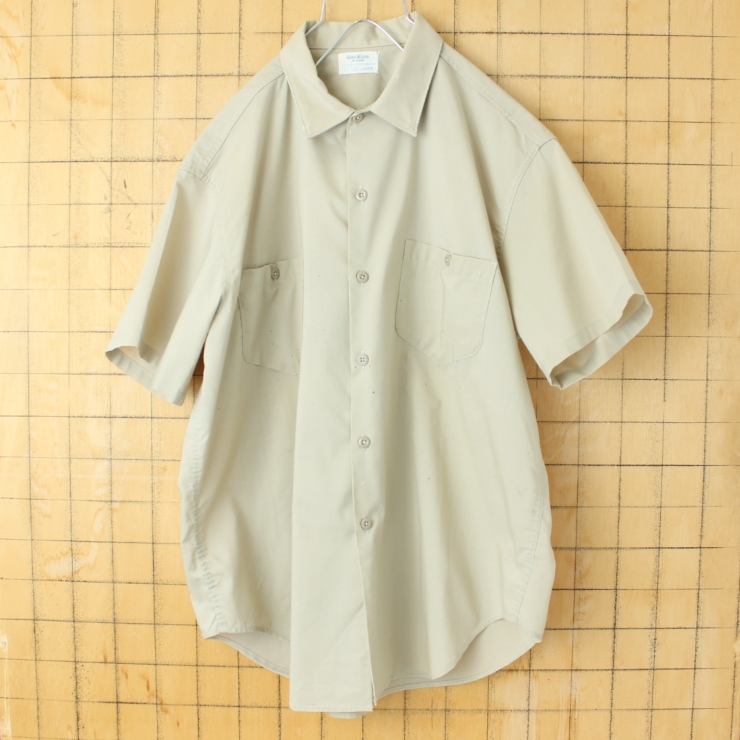 60s 70s USA OSH KOSH オシュコシュ 半袖ワークシャツ ベージュ メンズL アメリカ古着