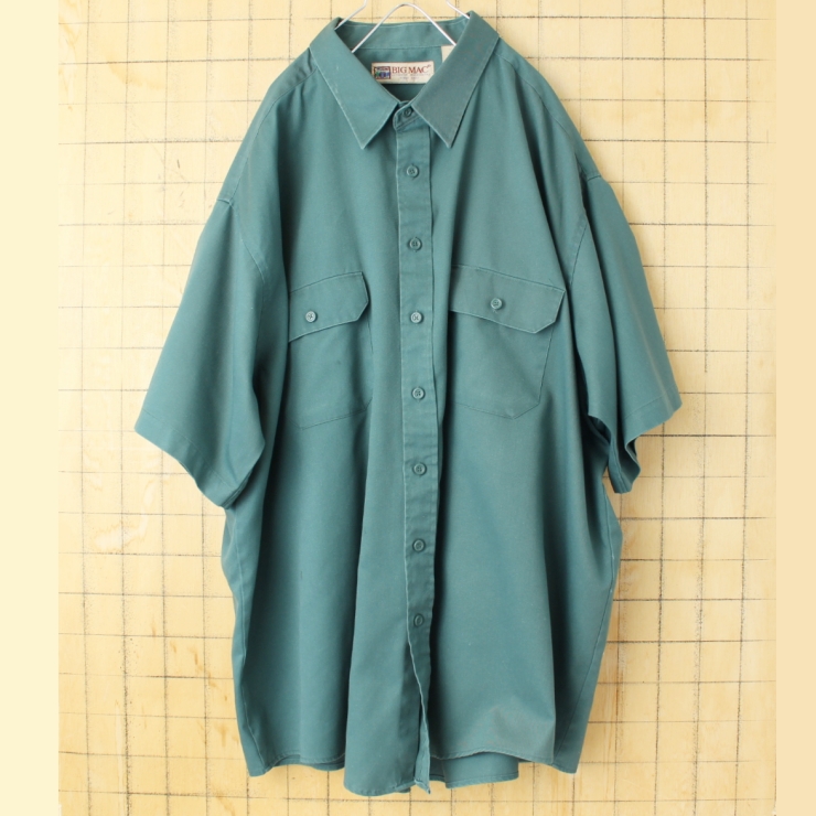 ビッグサイズ 80s 90s USA BIGMAC 半袖ワークシャツ グリーン メンズ3XL アメリカ古着