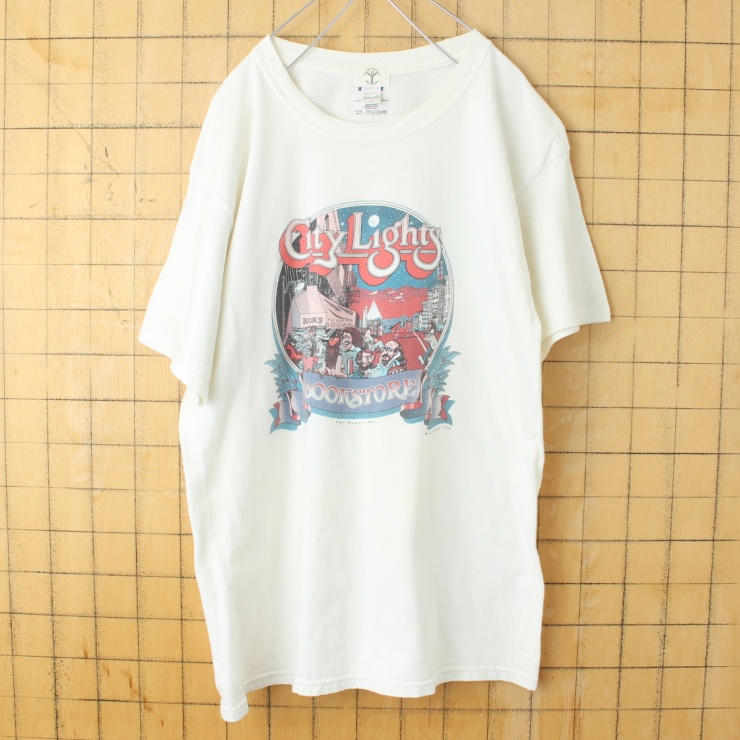 USA City Lights Bookstore プリント Tシャツ ホワイト メンズM 半袖 Hanes アメリカ古着