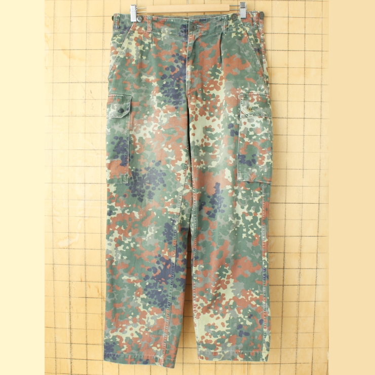 ドイツ軍 ミリタリー フレクターカモ カーゴパンツ W35相当 タック 迷彩 カモフラージュ 実品 ヨーロッパ古着 071625ss3