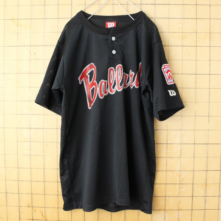 90s USA製 Wilson ウィルソン Ballard メッシュ ベースボール Tシャツ ブラック メンズM 半袖 アメリカ古着