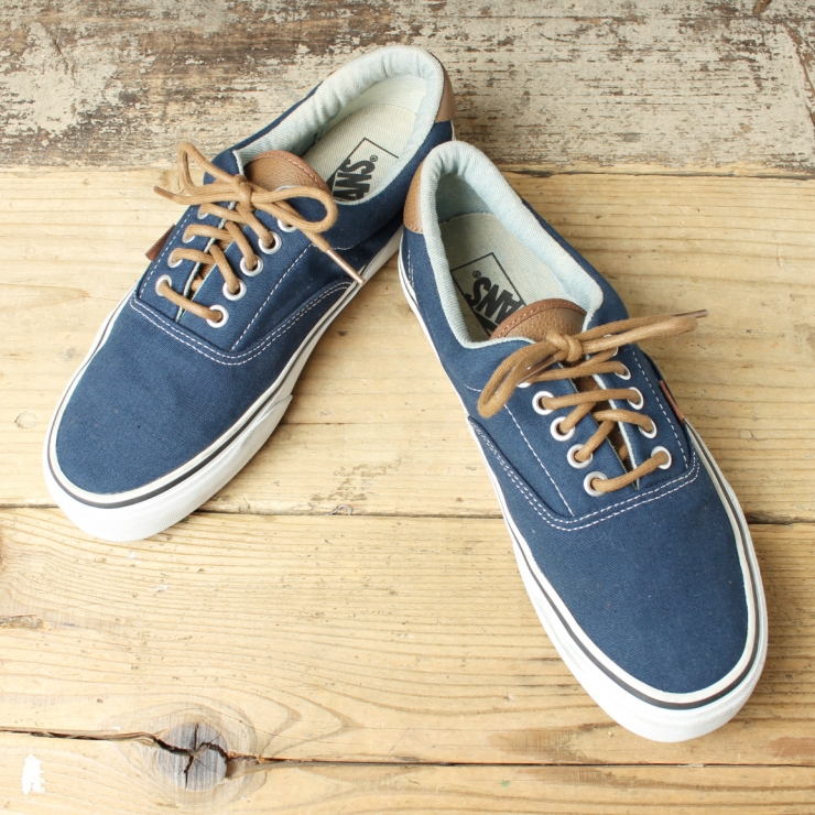 USA VANS ERA バンズ エラ キャンバス スニーカー デッキ シューズ メンズ26.5cm ネイビーブルー アメリカ古着