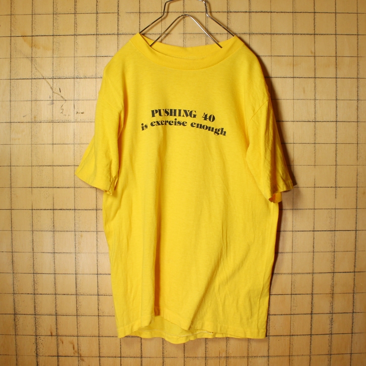 60s 70s USA製 BELTON プリント 半袖 Tシャツ イエロー メンズM アメリカ古着