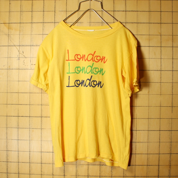 EURO London プリント 半袖 Tシャツ イエロー メンズXS相当 レディースSM相当  ヨーロッパ古着