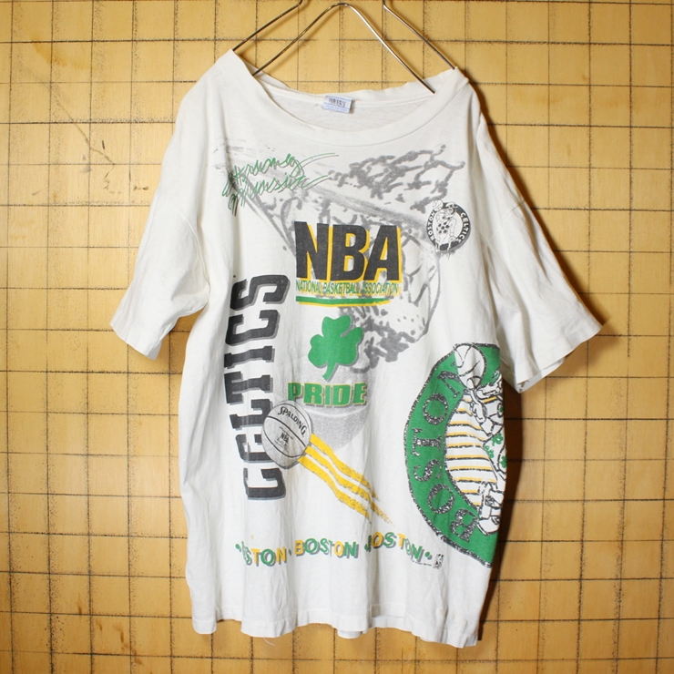 90s SALEM SPORTSWEAR NBA BOSTON CELTICS ボストンセルティックス プリント 半袖 Tシャツ ホワイト メンズL アメリカ古着