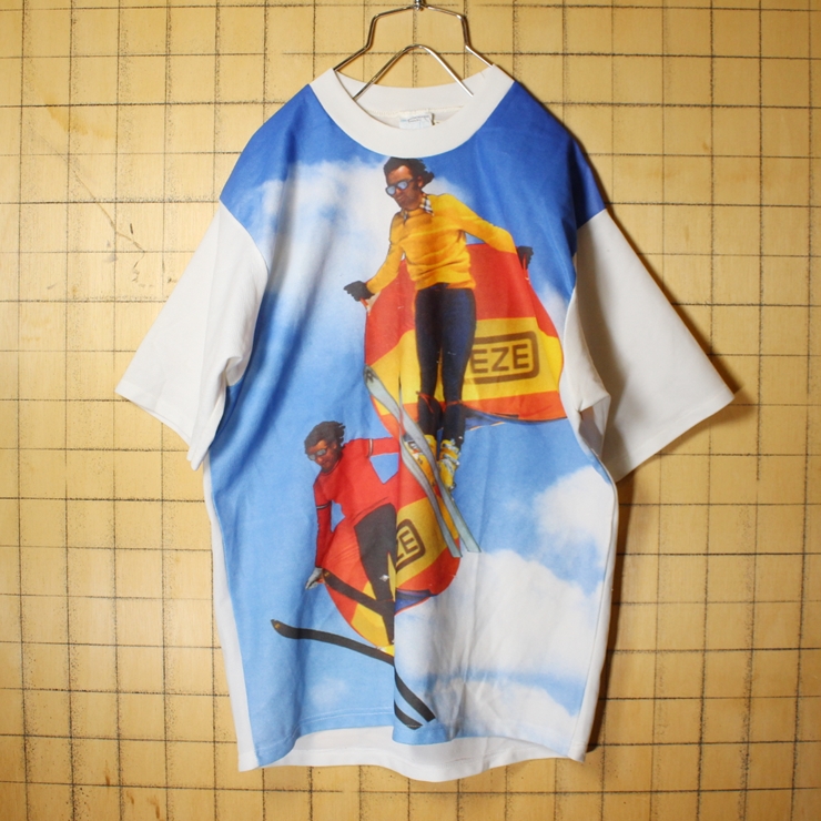 70s 80s JCPenney 全面 フォト プリント 半袖 Tシャツ ホワイト メンズML相当 レディースXL スキーヤー アメリカ古着