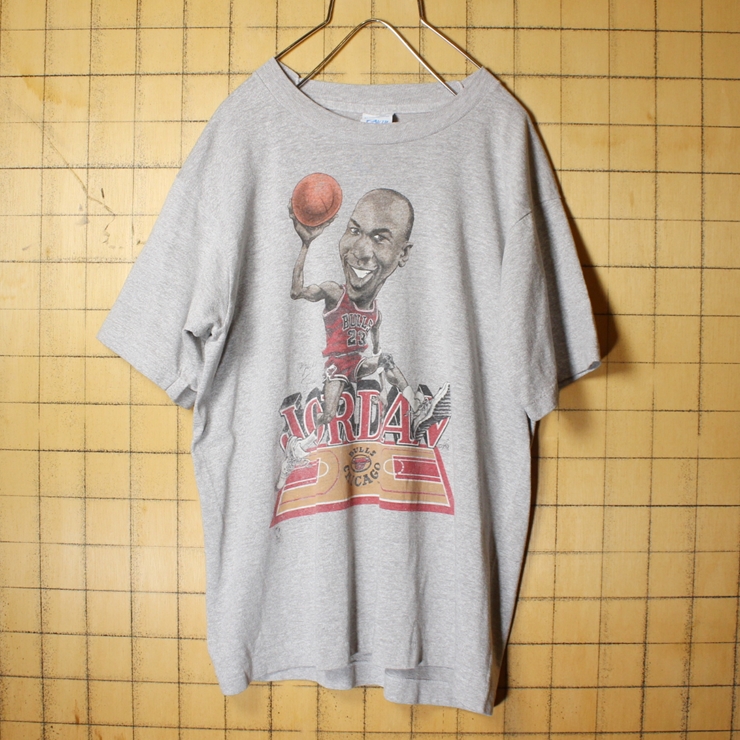 80s 90s SALEM SPORTSWEAR NBA CHICAGO BULLS シカゴ ブルズ マイケル ジョーダンプリント 半袖 Tシャツ グレー メンズM アメリカ古着