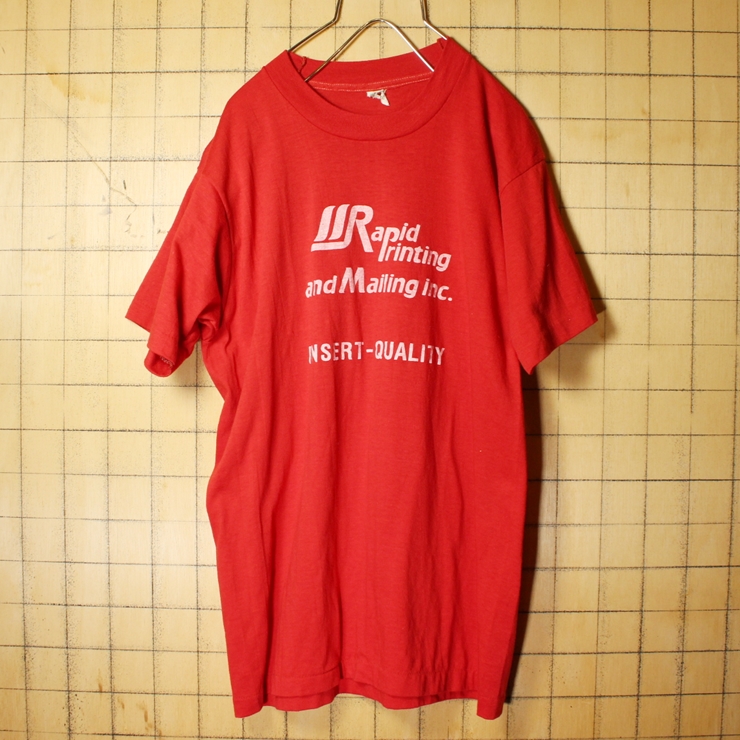 70s 80s USA製 SCREEN STARS プリント 半袖 Tシャツ レッド メンズL Rapid printing and