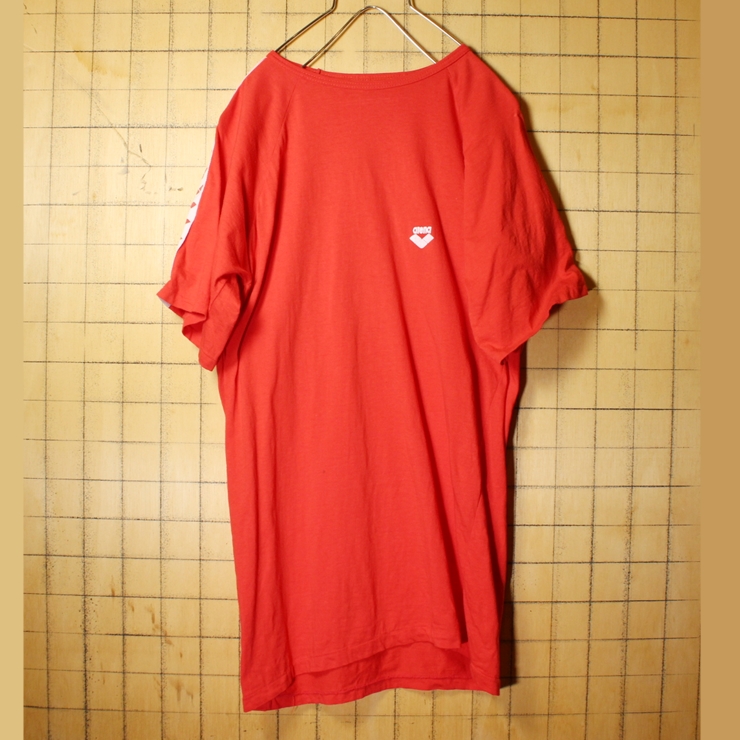 70s EURO arena フロッキープリント 半袖 Tシャツ レッド メンズXL ヨーロッパ古着