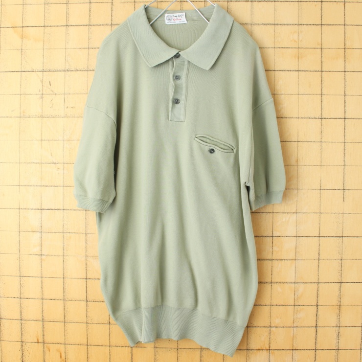 60s 70s USA Garan Ban-Lon バンロン ポロシャツ メンズL ライトグリーン 半袖 ナイロン アメリカ古着