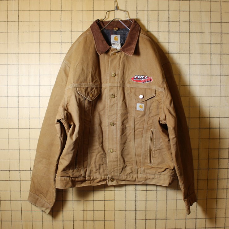 USA製 Carhartt カーハート 古着 ライトブラウン ダックジャケット 裏地ブランケット メンズXL 刺繍 ビッグサイズ aw37