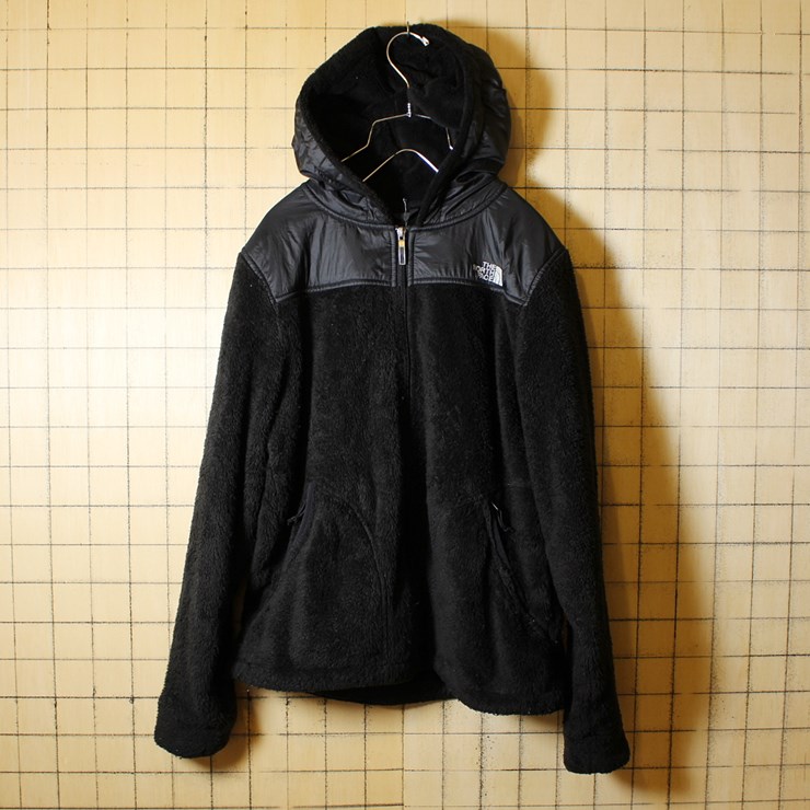 古着 ノースフェイス THE NORTH FACE ブラック ボアフリース ジップアップパーカー ジャケット レディースML相当 メンズSM相当 アウトドア