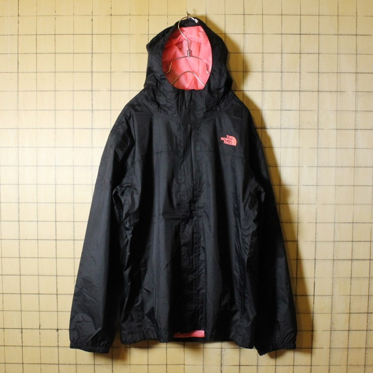 古着 ノースフェイス THE NORTH FACE DRYVENT ブラック ピンク ナイロン パーカー ジャケット レディースL メンズS ウインドブレーカー アウトドア