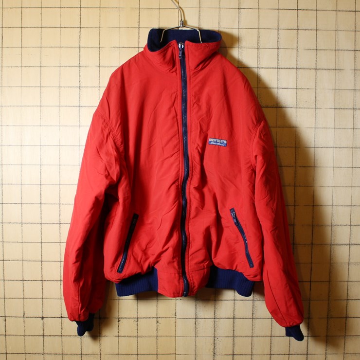 Eddie Bauer エディーバウアー USA製 80s 古着 レッド 裏地フリース ナイロンジャケット ブルゾン レディースM メンズS相当