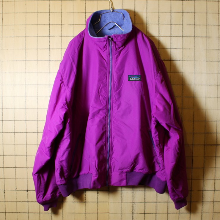 LLBean USA製 80s 古着 パープル 裏地フリース ナイロンジャケット ブルゾン レディースXL メンズML相当