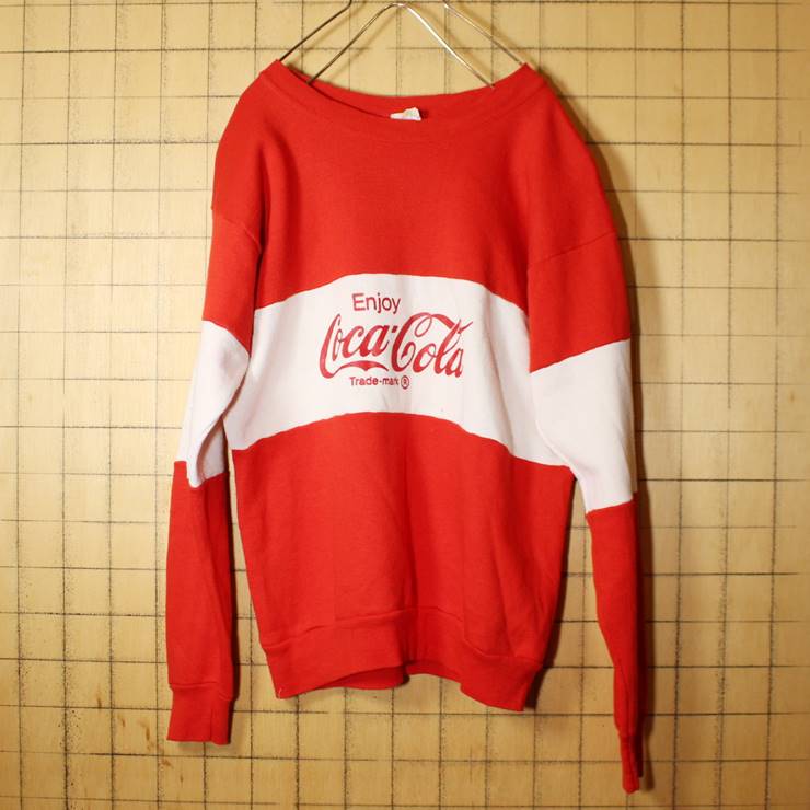 80s USA製 Velva Sheen Coca-Cola スウェット コカコーラ レッド ホワイト トレーナー メンズM 古着