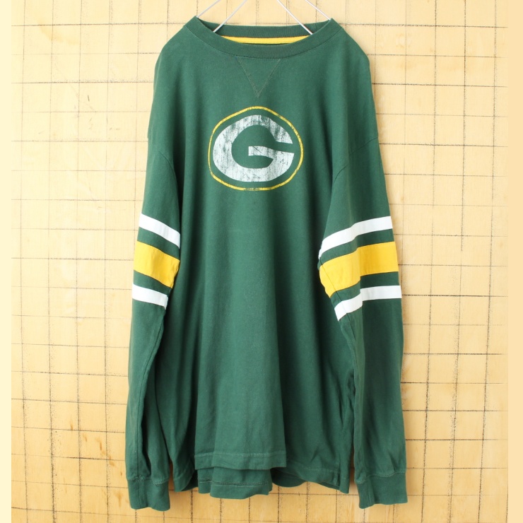 USA NFL Green Bay Packers プリント 長袖 Tシャツ ロンT グリーン メンズM アメリカ古着