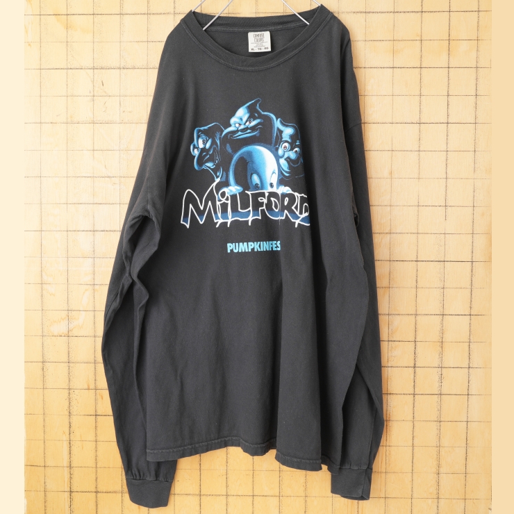 USA COMFORT COLORS キャスパープリント長袖Tシャツ ロンT ブラック メンズXL CASPER アメリカ古着