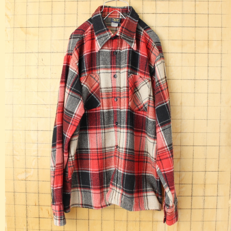 70s 80s USA the308collection チェックシャツ レッド ブラック メンズML相当 長袖 アメリカ古着