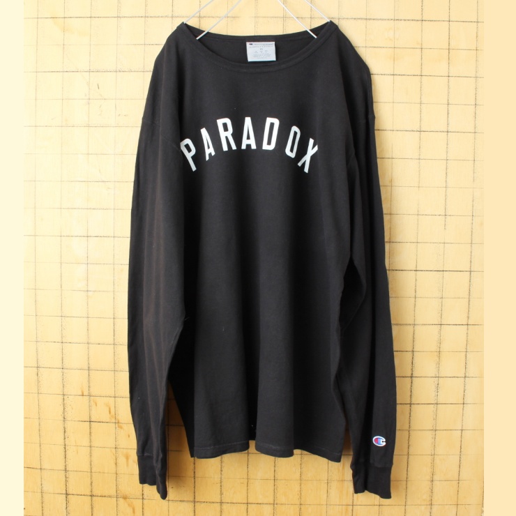 90s 00s USA champion チャンピオン PARADOX プリント 長袖 Tシャツ ロンT ブラック メンズXL アメリカ古着