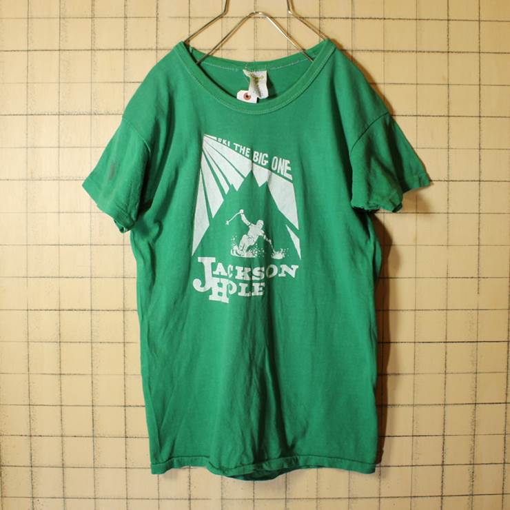 USA製 70s 古着 JACKSON HOLE プリント 半袖 Tシャツ グリーン メンズSM相当 DIAMOND G