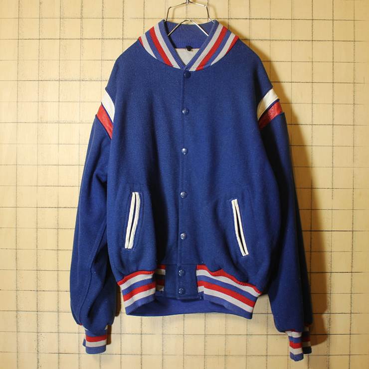 60s USA製 ウール スタジャン アワード バーシティジャケット ネイビー メンズL相当 Air Capital Sporting Goods ビンテージ 古着