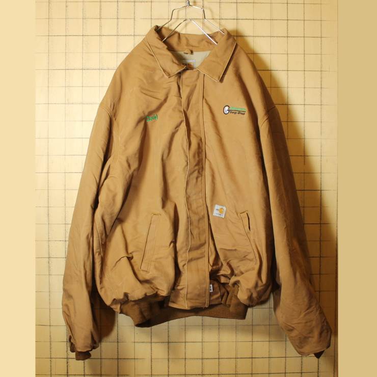 USA製 FR Carhartt カーハート 古着 ライトブラウン ダックジャケット 中綿 メンズ2XL 刺繍 ビッグサイズ aw25