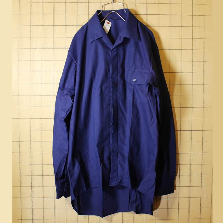 フランス製 80s デッドストック ワーク シャツ コート ヨーロッパ古着 ネイビー メンズM相当 ビンテージ