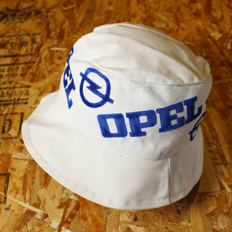 デッドストック OPEL オペル ホワイト コットン バケット ハット フロッキープリント 古着 メンズ レディース サファリ 帽子 aw60