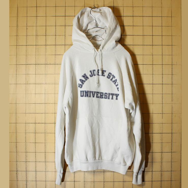 USA製 古着 カレッジプリント スウェットパーカー ホワイト メンズL トレーナー SAN JOSE STATE UNIVERSITY Shoreline Sportswear