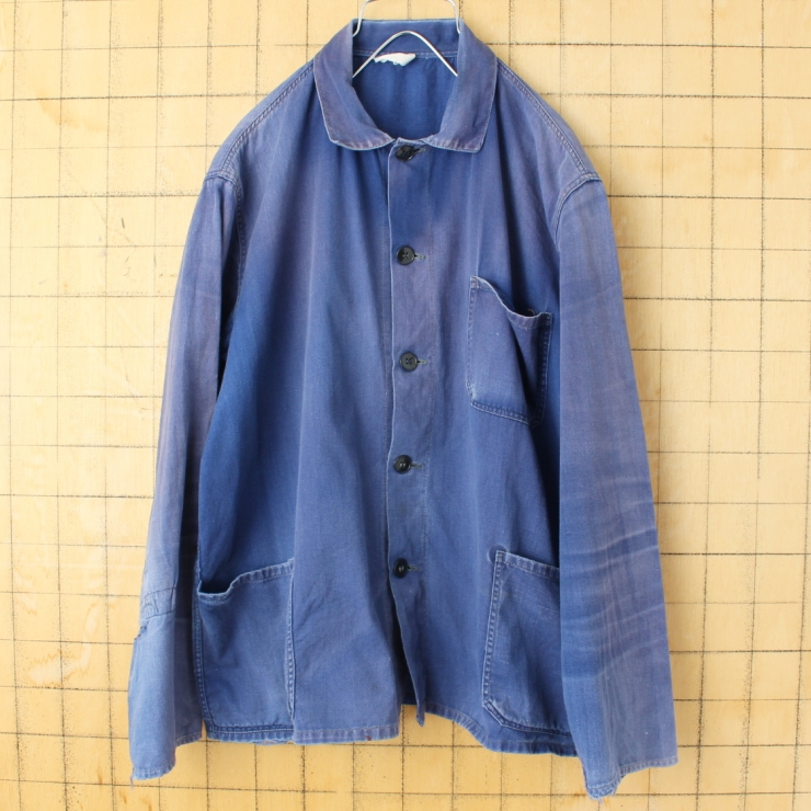 70s 80s EURO ワークジャケット カバーオール メンズL相当 ネイビー ブルー ユーロ ヨーロッパ古着