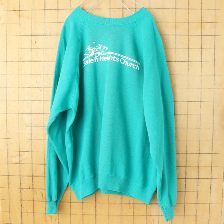 80s 90s USA製 Hanes ヘインズ プリントスウェット エメラルドグリーン メンズXL アメリカ古着