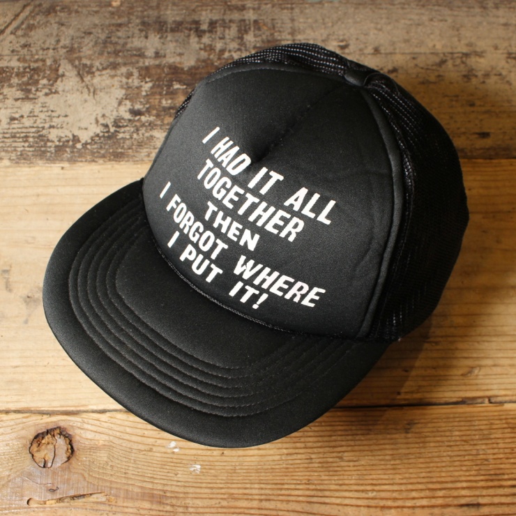 USA メッシュキャップ 帽子 プリント ブラック 黒 フリーサイズ アメリカ古着