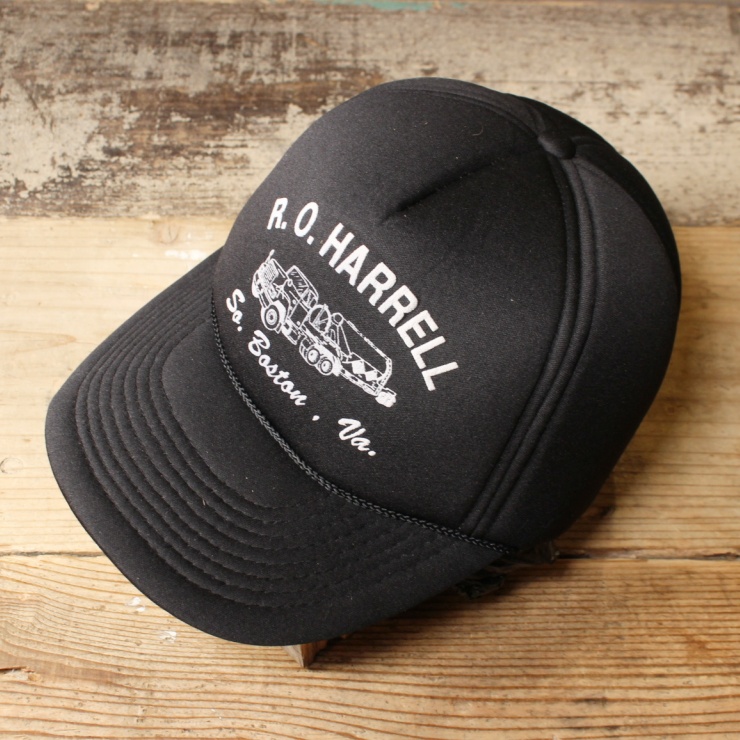 USA キャップ 帽子 R.O.HARRELL プリント ブラック 黒 トレーラー フリーサイズ アメリカ古着