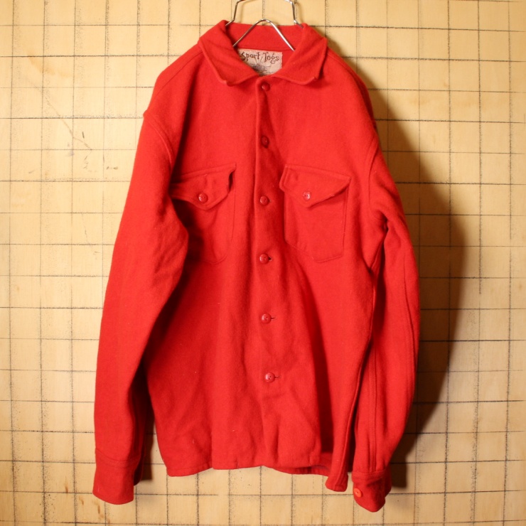 40s 50s USA製 SPORT TOGS by GREAT WESTERN GARMENT アウトドア ウール ボックス シャツ メンズM相当 レッド 長袖 ハンティング 古着