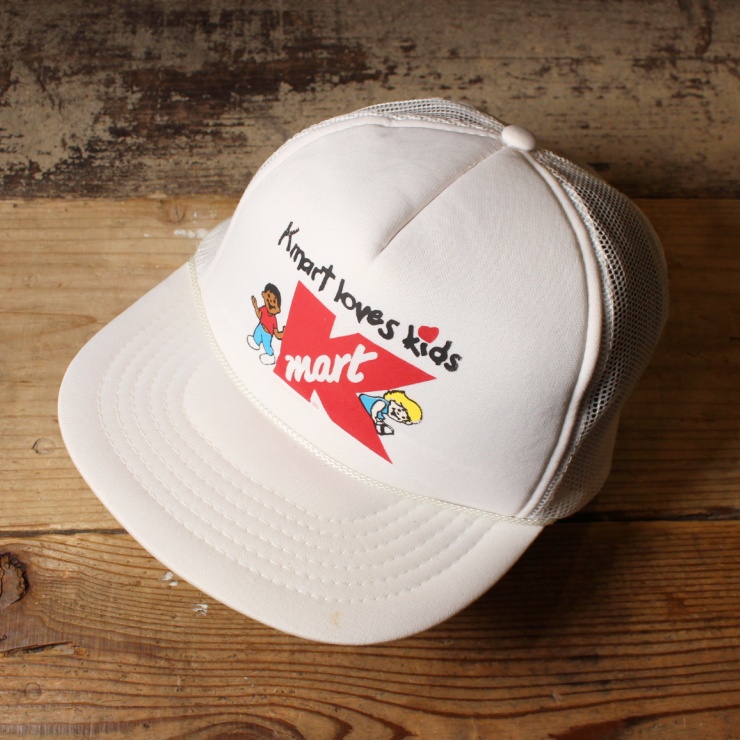 USA メッシュキャップ 帽子 KMart プリント ホワイト  白 フリーサイズ アメリカ古着