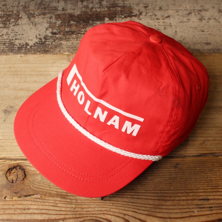 USA キャップ 帽子 HOLNAM プリント レッド 赤 フリーサイズ アメリカ古着