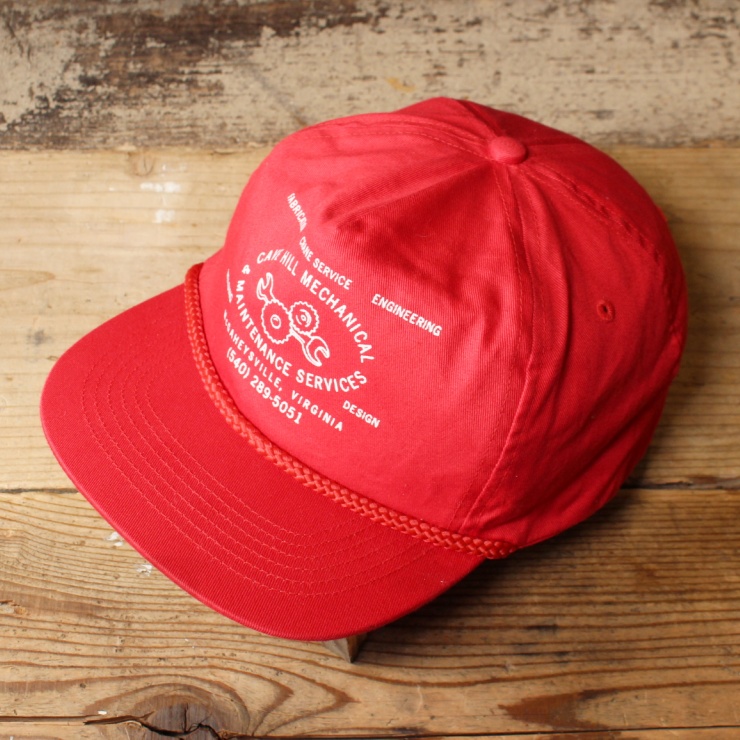 USA キャップ 帽子 CAVE HILL MECHANICAL プリント レッド 赤 フリーサイズ アメリカ古着