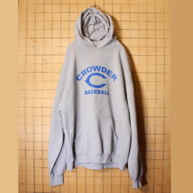 RUSSELL ATHLETIC CROWDER BASEBALL プリント スウェットパーカー グレー メンズL フーディー ラッセルアスレティック アメリカ古着