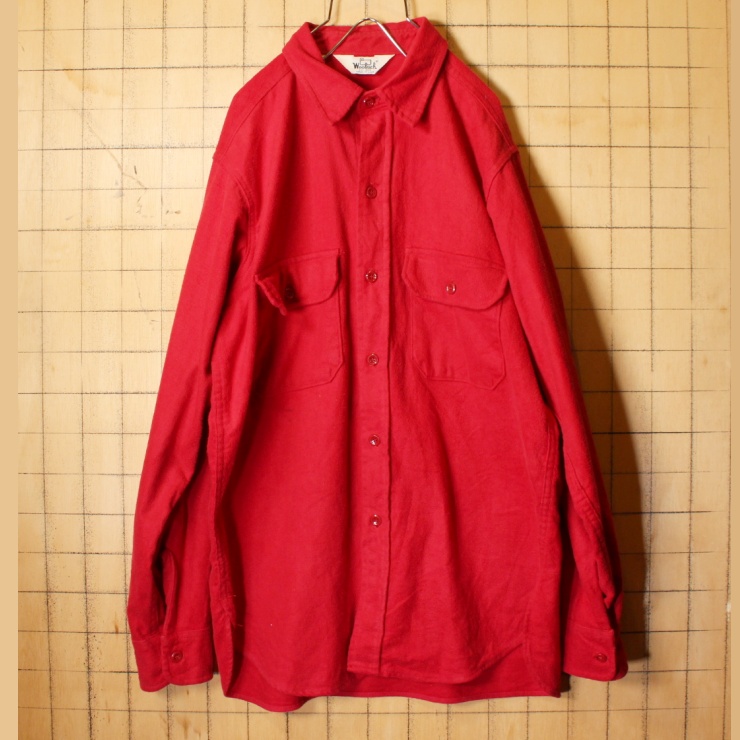 70s 80s USA製 Woolrich ウールリッチ アウトドア シャモアクロス シャツ メンズL レッド コットン 長袖 キャンプ ハンティング 古着