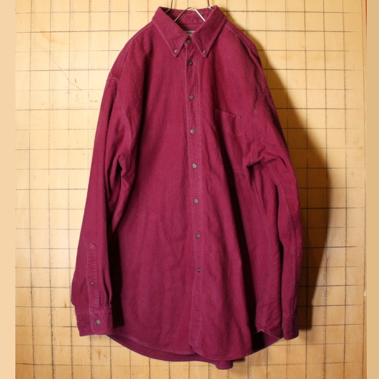 70s 80s USA製 Woolrich ウールリッチ アウトドア ボタンダウン シャモア シャツ メンズL ボルドー レッド コットン 長袖 キャンプ古着