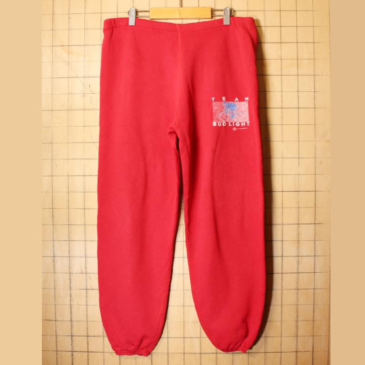 70s 80s USA製 DISCUS Athletic プリント スウェットパンツ レッド 赤 メンズL アメリカ古着
