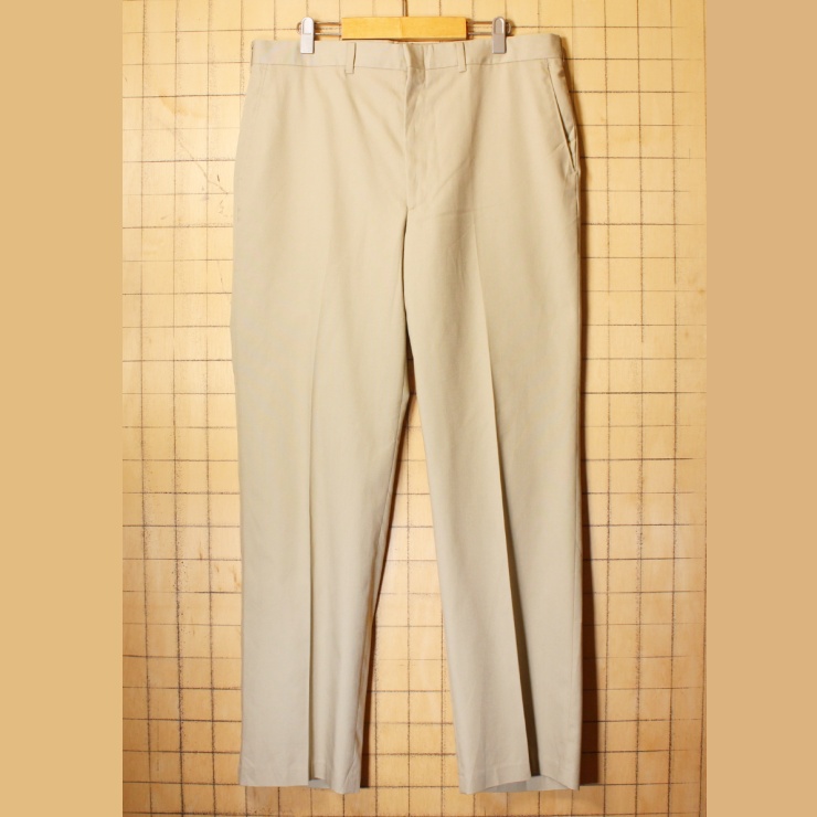 80s 90s USA HAGGAR ノータック スラックス チノ パンツ ベージュ W36 アメリカ古着