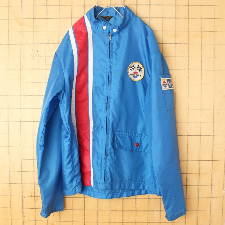 60s 70s USA製 PEPSI COLA ペプシ GREAT LAKES JACKET ナイロン レーシング ジャケット ブルー メンズM相当 ワッペン アメリカ古着