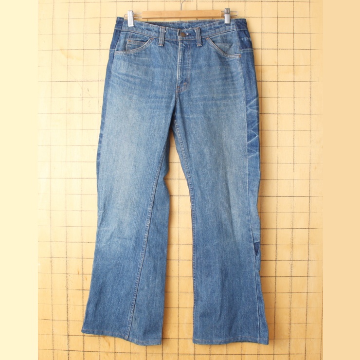 70s USA製 Levis リーバイス リメイク フレア デニムパンツ ブーツカット ジーンズ ブルー W32相当 ジッパーフライ アメリカ古着