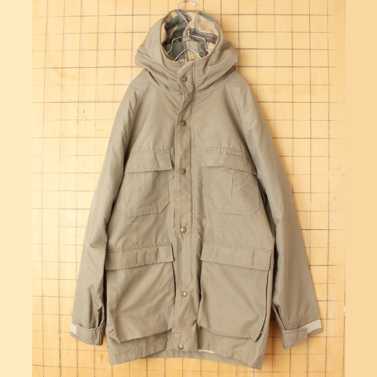 70s 80s USA製 Woolrich ウールリッチ マウンテンパーカー メンズSM相当 ベージュ ナイロンジャケット アウトドア アメリカ古着