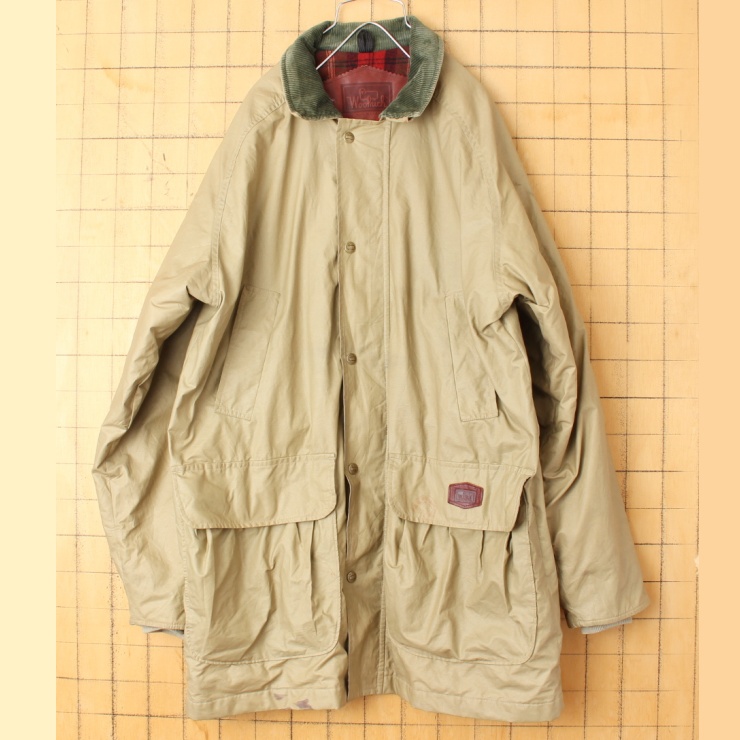 70s 80s USA製 Woolrich ウールリッチ レイン コート メンズM ベージュ アウトドア ジャケット アメリカ古着