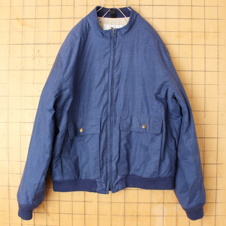 70s 80s USA製 Woolrich ウールリッチ スタンドカラー 中綿 ジャケット メンズL相当 ネイビー アウトドア アメリカ古着